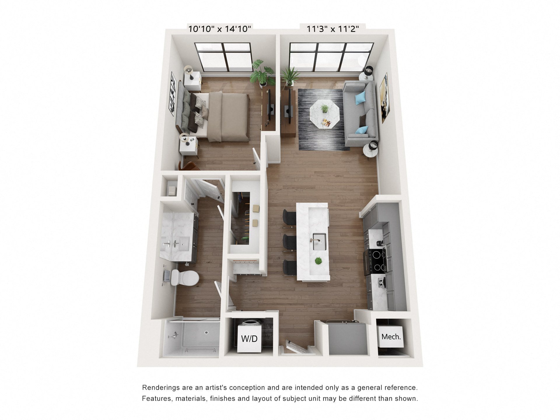 A6: 1 Bed 1 Bath floor plan